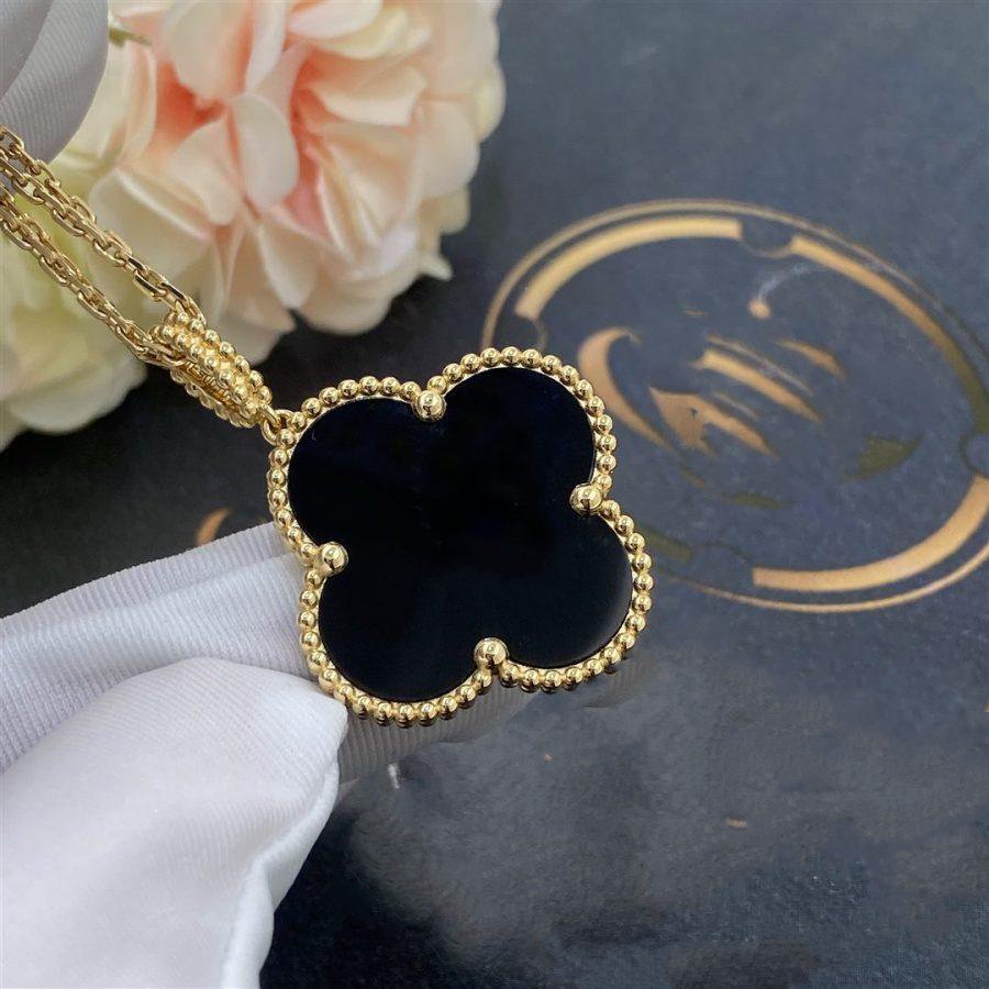 [Love Lucky] COLLIER GRAND TRÈFLE 25 MM OR ONYX