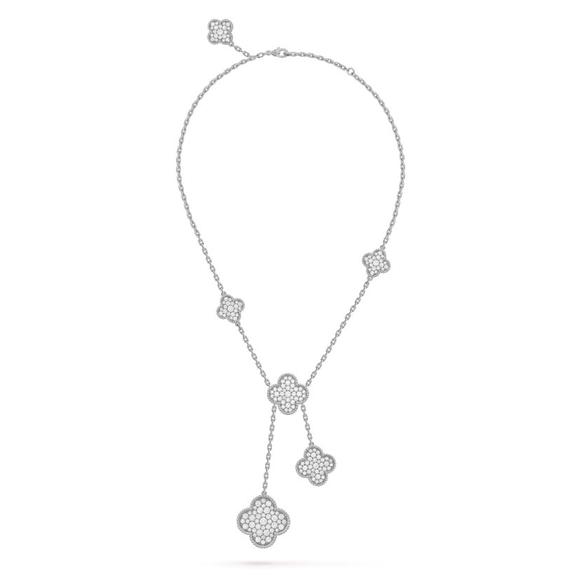 [Love Lucky] COLLIER 5 MOTIFS TRÈFLE ARGENT DIAMANTS