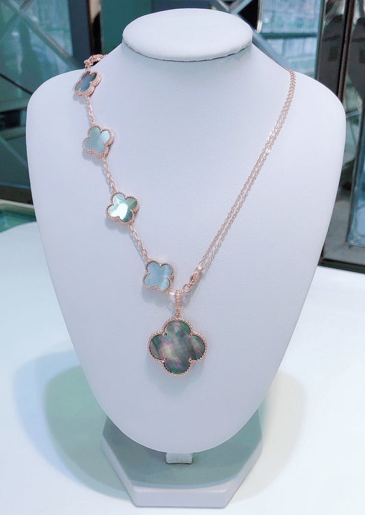 [Love Lucky]PULSERA COMBINADA 5 MOTIVOS Y COLLAR NÁCAR OSCURO ORO ROSA
