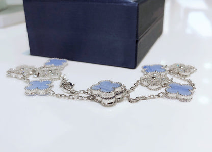 [Love Lucky]CLOVER 10 MOTIFS CHALCEDONY DIAMONDS SILVER NECKLACE