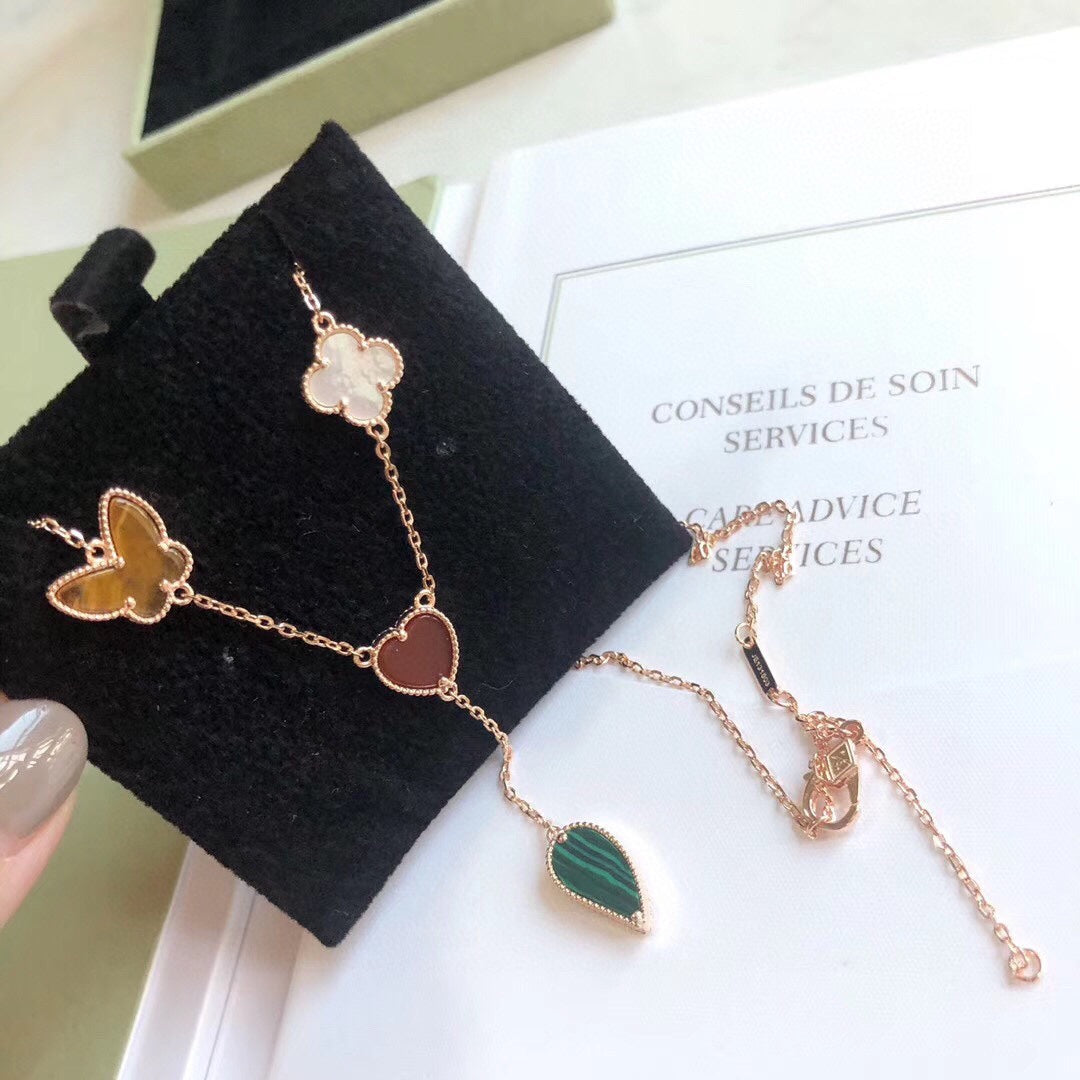 [Love Lucky]LUCKY SPRING 4 MOTIFS ROSE GOLD NECKLACE