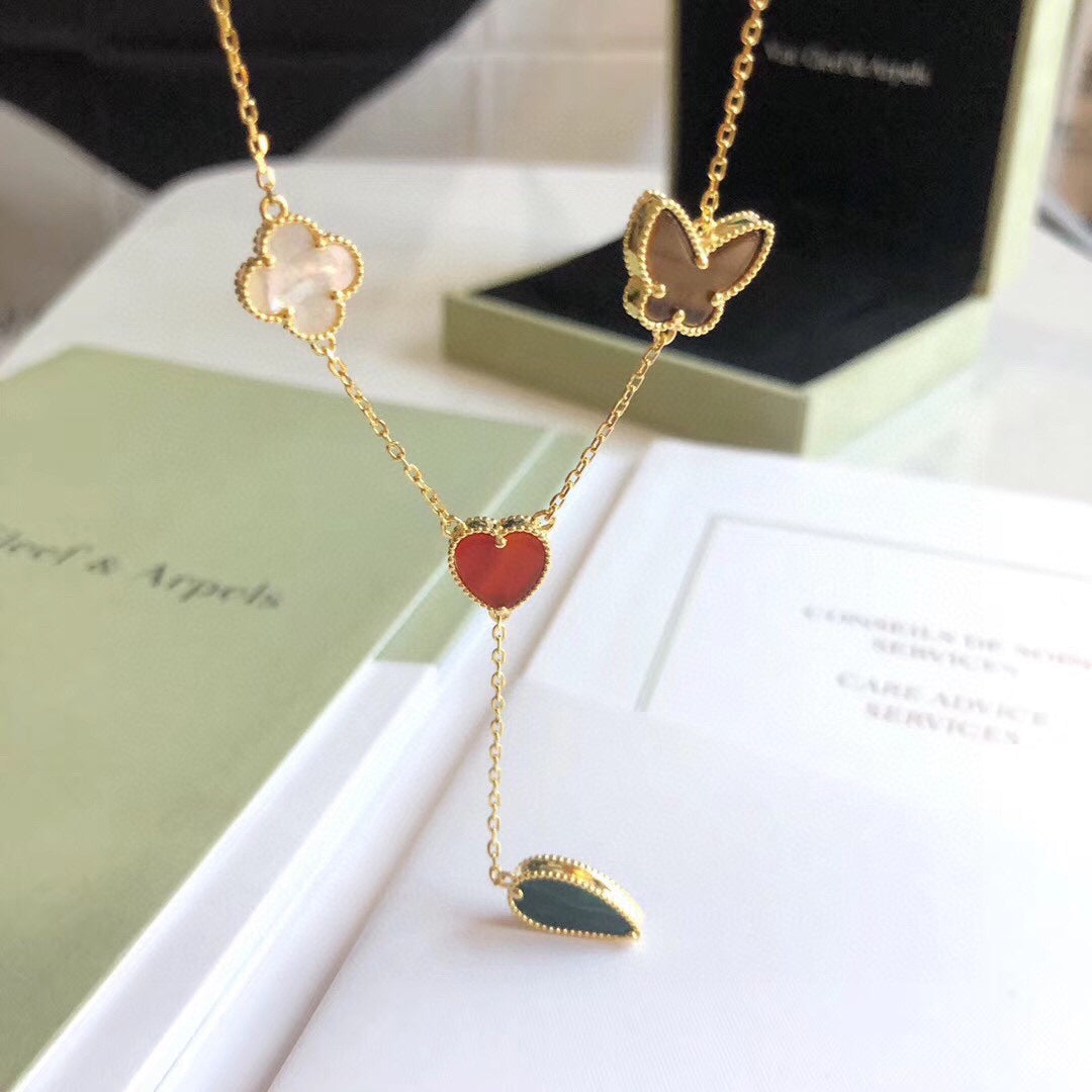 [Love Lucky]LUCKY SPRING 4 MOTIFS ROSE GOLD NECKLACE