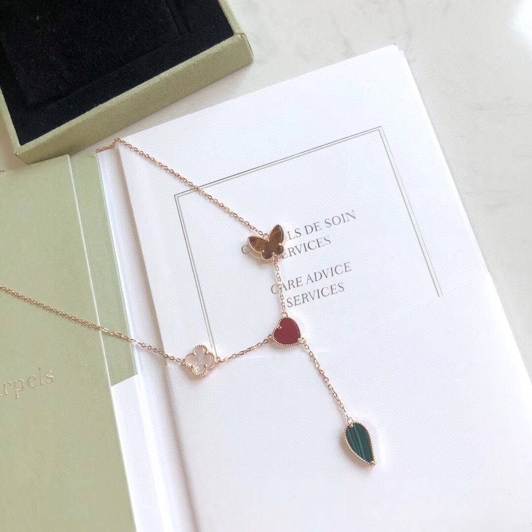 [Love Lucky]LUCKY SPRING 4 MOTIFS ROSE GOLD NECKLACE