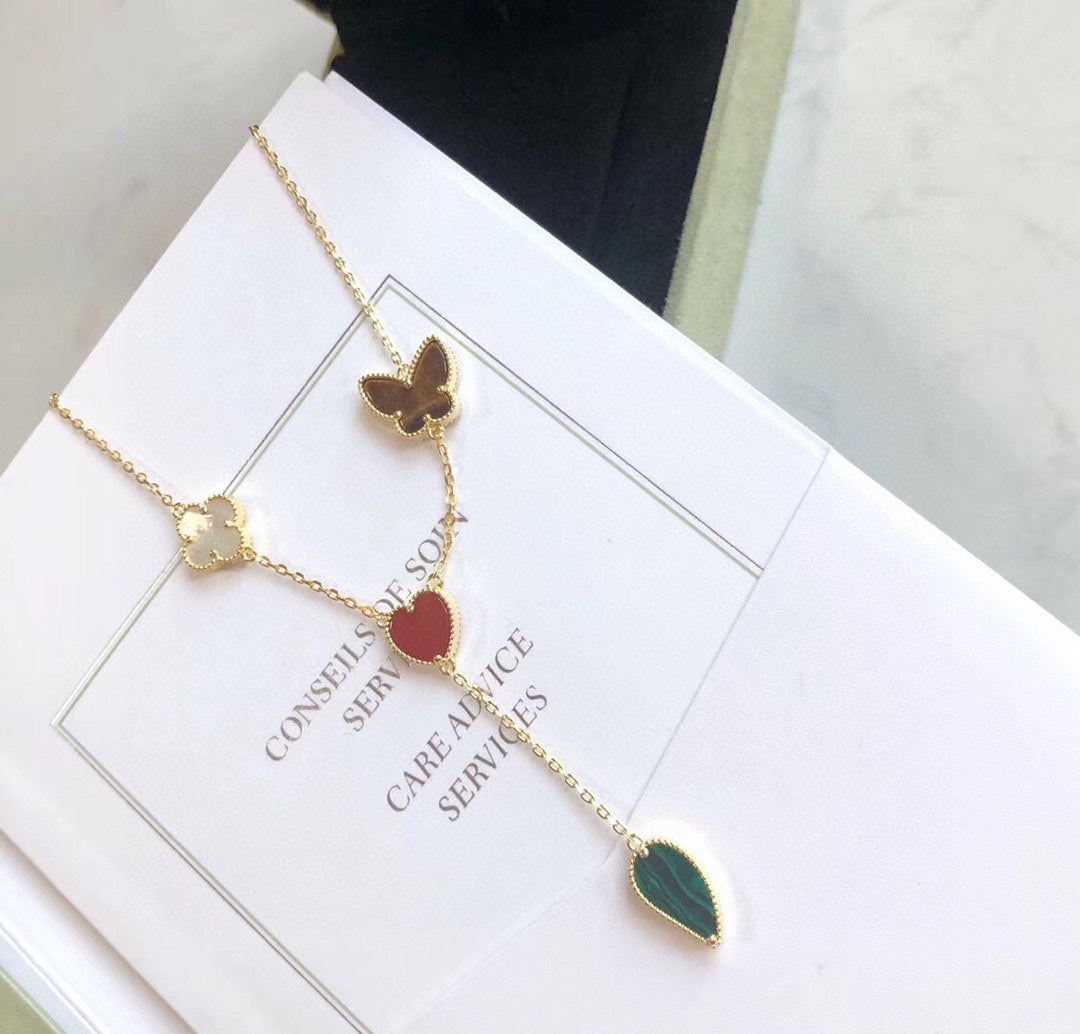 [Love Lucky]LUCKY SPRING 4 MOTIFS ROSE GOLD NECKLACE