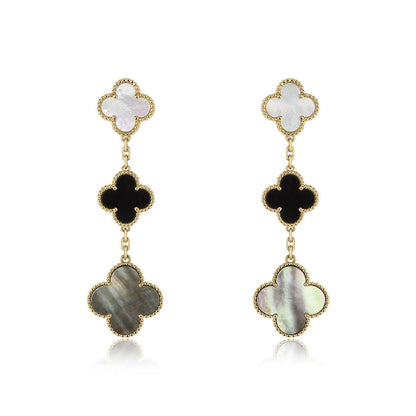 [Love Lucky]CLOVER EARRINGS GOLD ONYX MOP 3 MOTIF