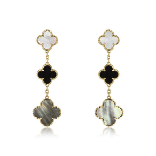 [Love Lucky]CLOVER EARRINGS GOLD ONYX MOP 3 MOTIF